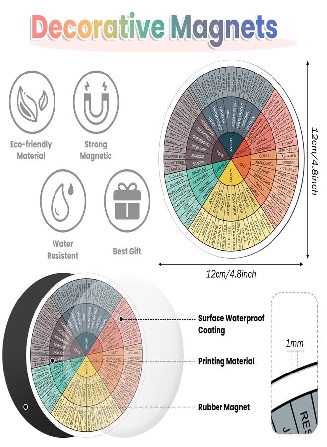 Weewooday 3 Pcs Emotion Wheel Magnet 4.8 Inch Feelings Wheel Magnet Feelings Emotions Chart Fridge Mental Health Gifts Social Counselor Worker Stickers School Office Decor(Dark Colors) - Image 2